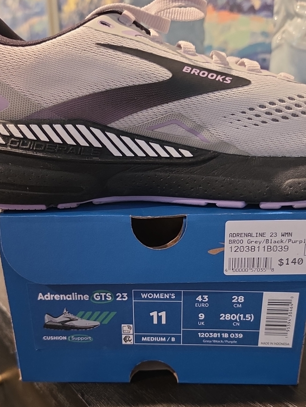 Brooks Women’s Adrenaline GTS 23 Sneakers Gray/Black/Purple Size 11 - Picture 2 of 9